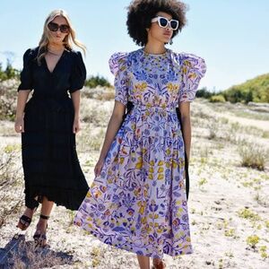 Jessie Zhao Purple Floral Cotton Midi Dress size 4 NWT $269